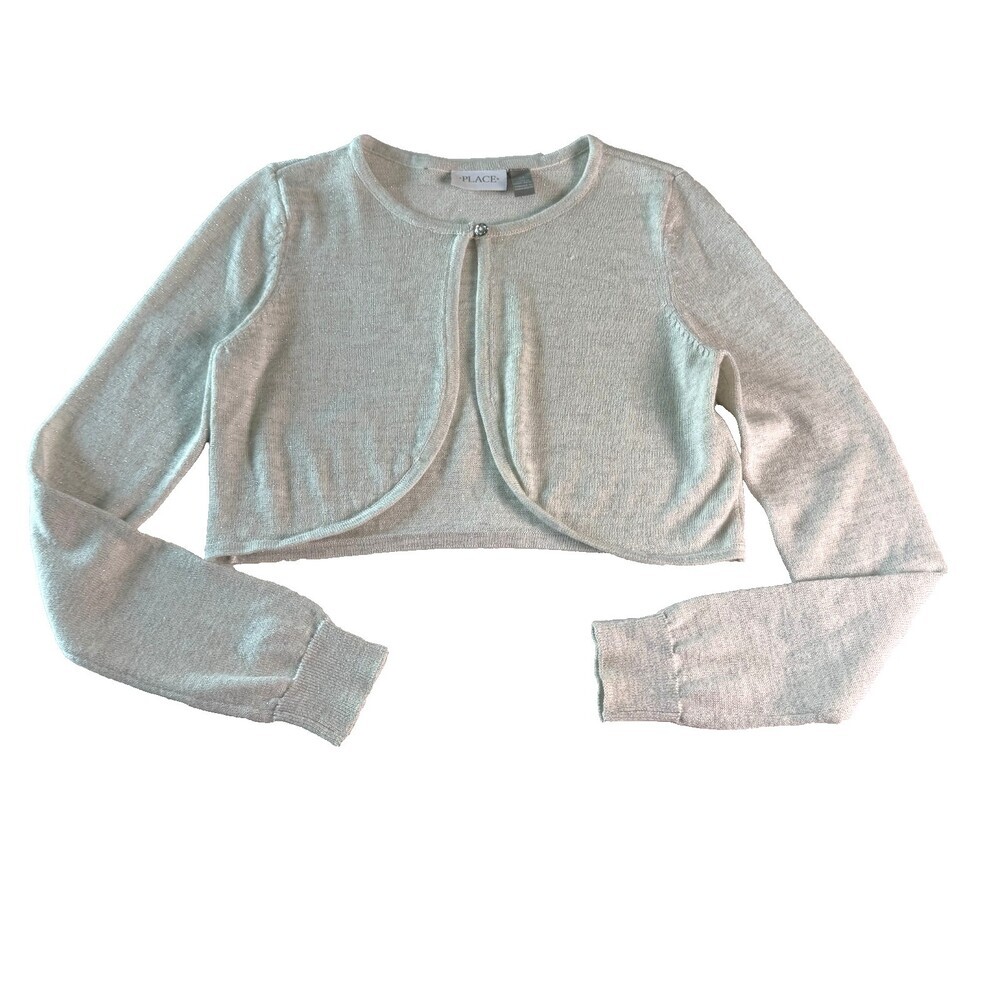 The Children's Place Girl's Sz 14 White Sparkle Shrug Crop Cardigan Sweater L/S